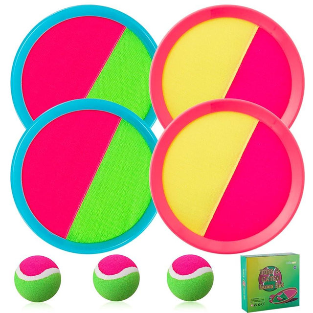 Bufeeaye Beach Games, Outdoor Toys for Kids Ages 4-8, Toss and Catch Ball Set, with 4 Paddles 3 Balls, and 1 Storage Bag, Beach Toys Easter Gifts for Kids