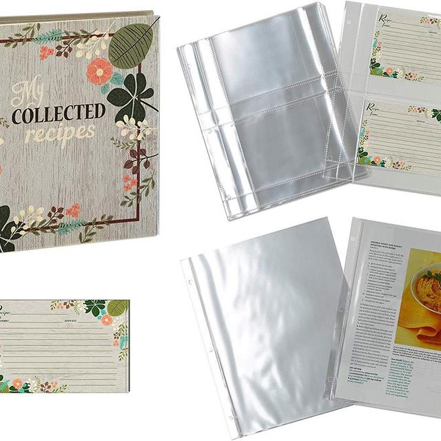 Meadowsweet Kitchens Recipe Binder Organizer Gift Set with Recipe Cards and Plastic Protector Sheets (Vintage Flowers)