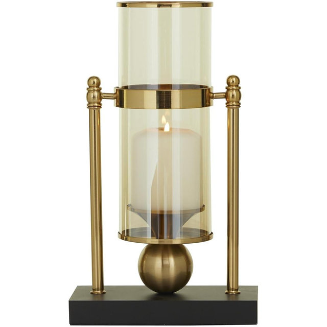CosmoLiving by Cosmopolitan Metal Pillar Candle Holder with Metal Stand, 8" x 4" x 13", Gold