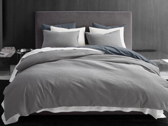 Waffle Pique Reversible Duvet Cover Set King (Gray)