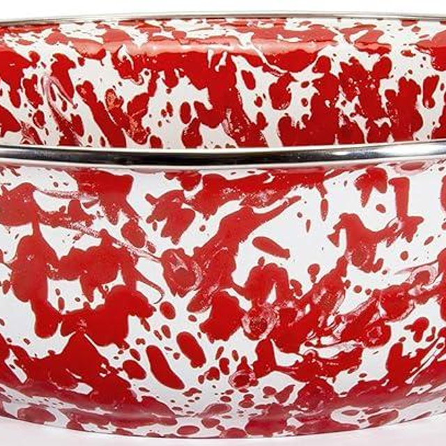 Golden Rabbit Enamelware Serving Basin, 4 quart, Red Swirl