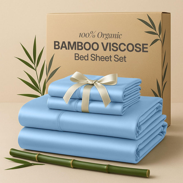 100% Viscose Derived From Bamboo Cooling Sheets 4-Piece Luxury Soft Deep Pocket Queen Size Sheet by Lux Decor - Blue