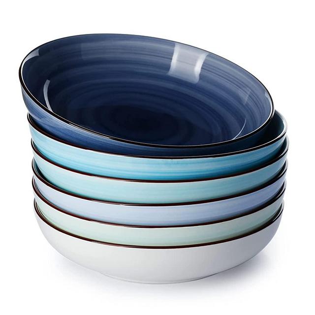 Sweese 128.003 Porcelain Salad Pasta Bowls - 30 Ounce - Set of 6, Cool Assorted Colors