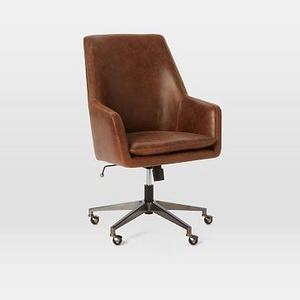 High Back Helvetica Desk Chair, Leather, Molasses