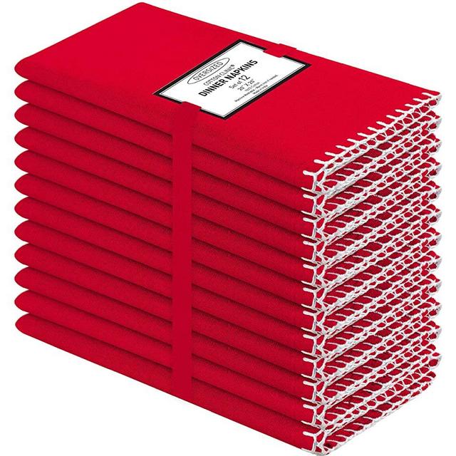 Cotton Clinic Cloth Napkins with White Trim – Perfect Everyday Use Table Linen – Soft Durable Washable – Ideal for Dinner Party Wedding Farmhouse Christmas Easter – Set of 12 (20x20 in/Red)