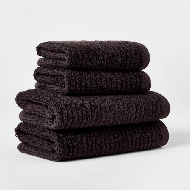 4pk Quick Dry Ribbed Hand/Wash Towel Set Black - Threshold™