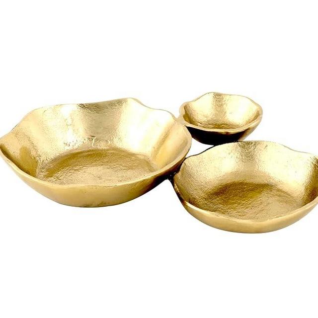 Cruiser’s Caché | Cluster of 3 Small Serving Bowls, 10" Gold Finish, Hand-Crafted, Artisan Made.