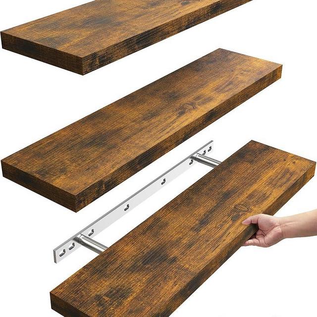 BAYKA Floating Shelves for Wall, 22.5 inches Wall Mounted Rustic Wood Shelves for Bathroom, Bedroom, Living Room, Floating Shelves for Books/Storage/Decor(Rustic Brown,Set of 3)