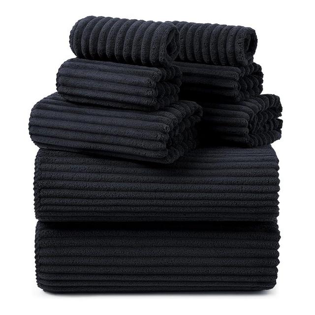 REDKISS Black Bath Towels Set 8 Piece - Microfiber Bathroom Towels of 8 Large, Highly Absorbent Bath Towel, Soft Shower Towel for Bathroom, Hotel 2 Bath Sheet 2 Hand 2 Washcloths 2 Hair Towel Wrap