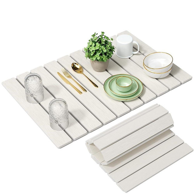 Stone Dish Drying Mats for Kitchen Counter, Eco-Friendly Diatomaceous Earth Absorbent Mat, Fast Drying, Foldable, Super Absorbent Dish Drying Pad for Dishes, Bottles, Cups, Fits Any Countertop, White
