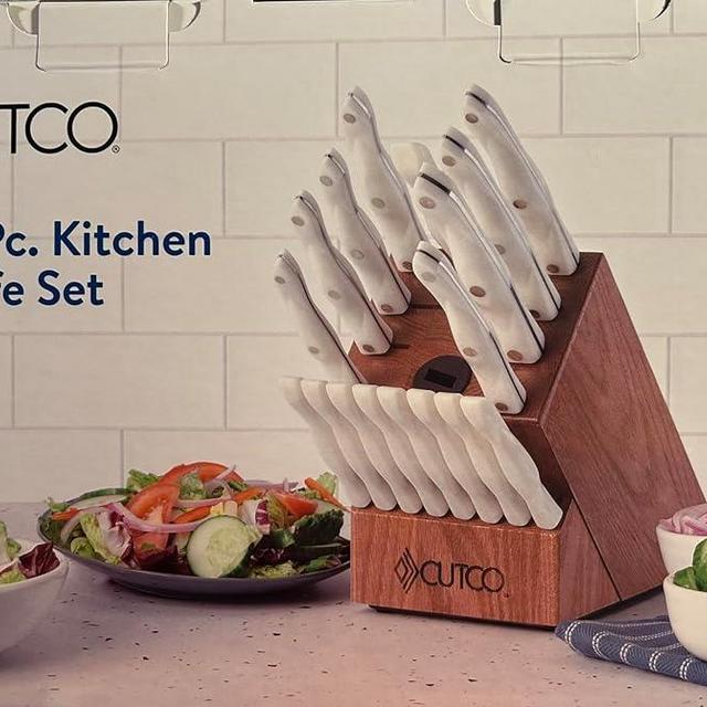 Cutco 19 Pc Pearl Kitchen Knife Set Cherry Wood Stand