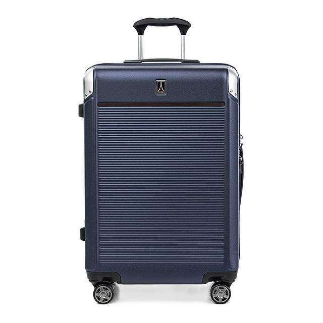 Travelpro Platinum Elite Expandable Hardside Spinner Luggage, True Navy, Checked-Medium 25-Inch