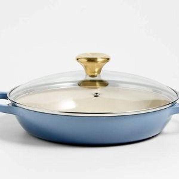 Le Creuset 2.25-Qt. Chambray Enameled Cast Iron Braiser with Glass Lid + Reviews | Crate & Barrel