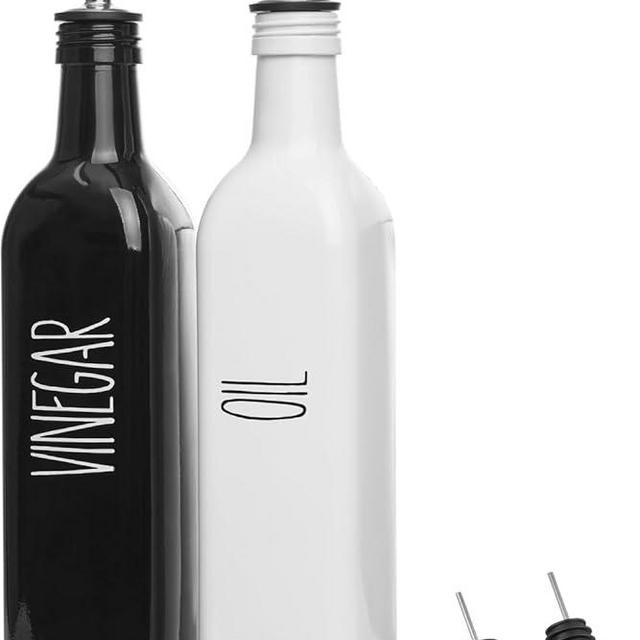 VICUKIE Olive Oil Dispenser Bottle, Oil Dispenser Bottle For Kitchen, Oil And Vinegar Dispenser Set, Oil Bottles For Kitchen, Cooking Oil Dispenser, Farmhouse Kitchen Decor (black and white)
