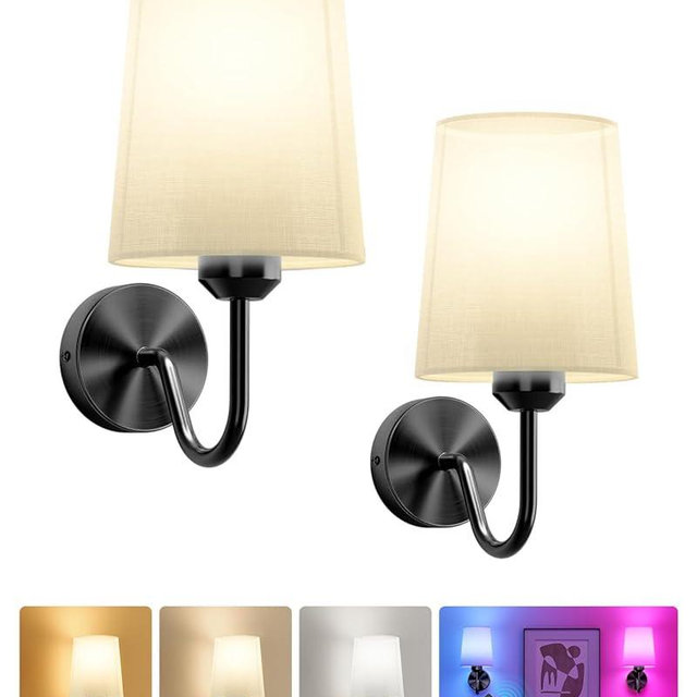 Ouyulong Battery Operated Wall Sconces Set of 2 Wireless Rechargeable Dimmable Wall Light with RGB Bulb and Remote for Bedroom, Living Room, Hallway (Black)