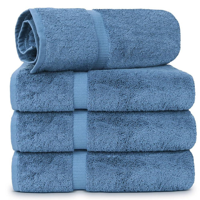 Chakir Turkish Linens | Hotel & Spa Quality 100% Cotton Luxury Turkish Towels | Soft & Absorbent (30x60 Inches Extra Large Bath Towels, Set of 4 - Wedgewood)
