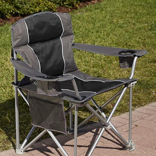LivingXL 500-lb. Capacity Heavy-Duty Portable Oversized Chair, Collapsible Padded Arm Chair with Cup Holders and Lower Mesh Side Pocket, Black