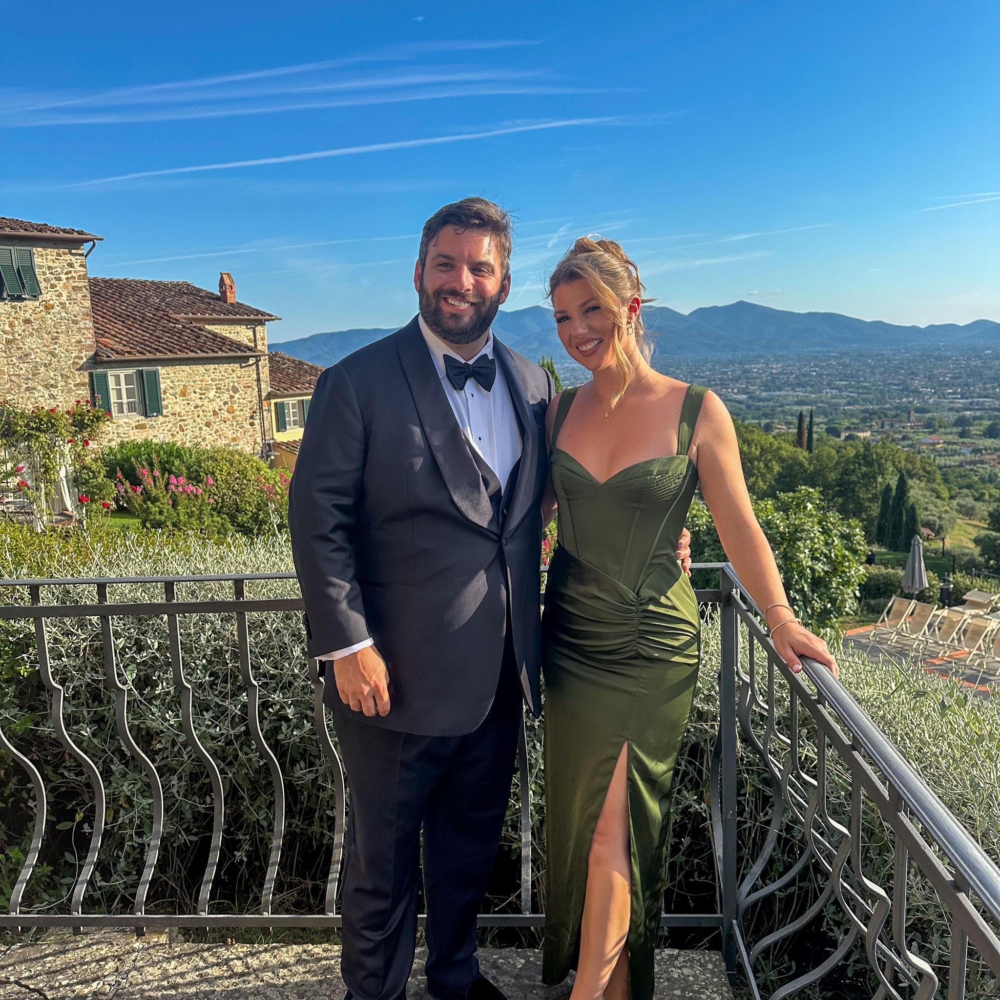 Dressed up for Christina & Anthony's wedding in Tuscany.