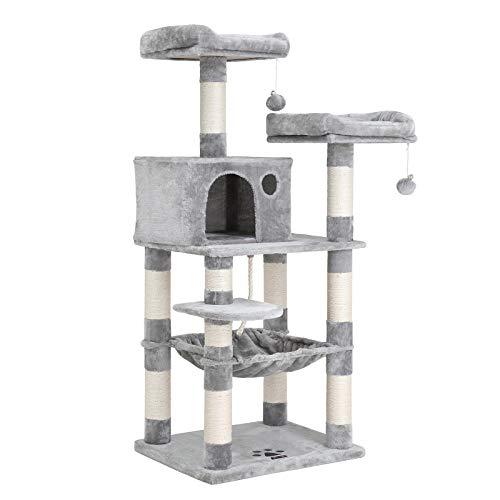 FEANDREA 56.3 inches Multi-Level Cat Tree with Sisal-Covered Scratching Posts, Plush Perches, Hammock and Condo, Cat Tower Furniture - for Kittens, Cats and Pets