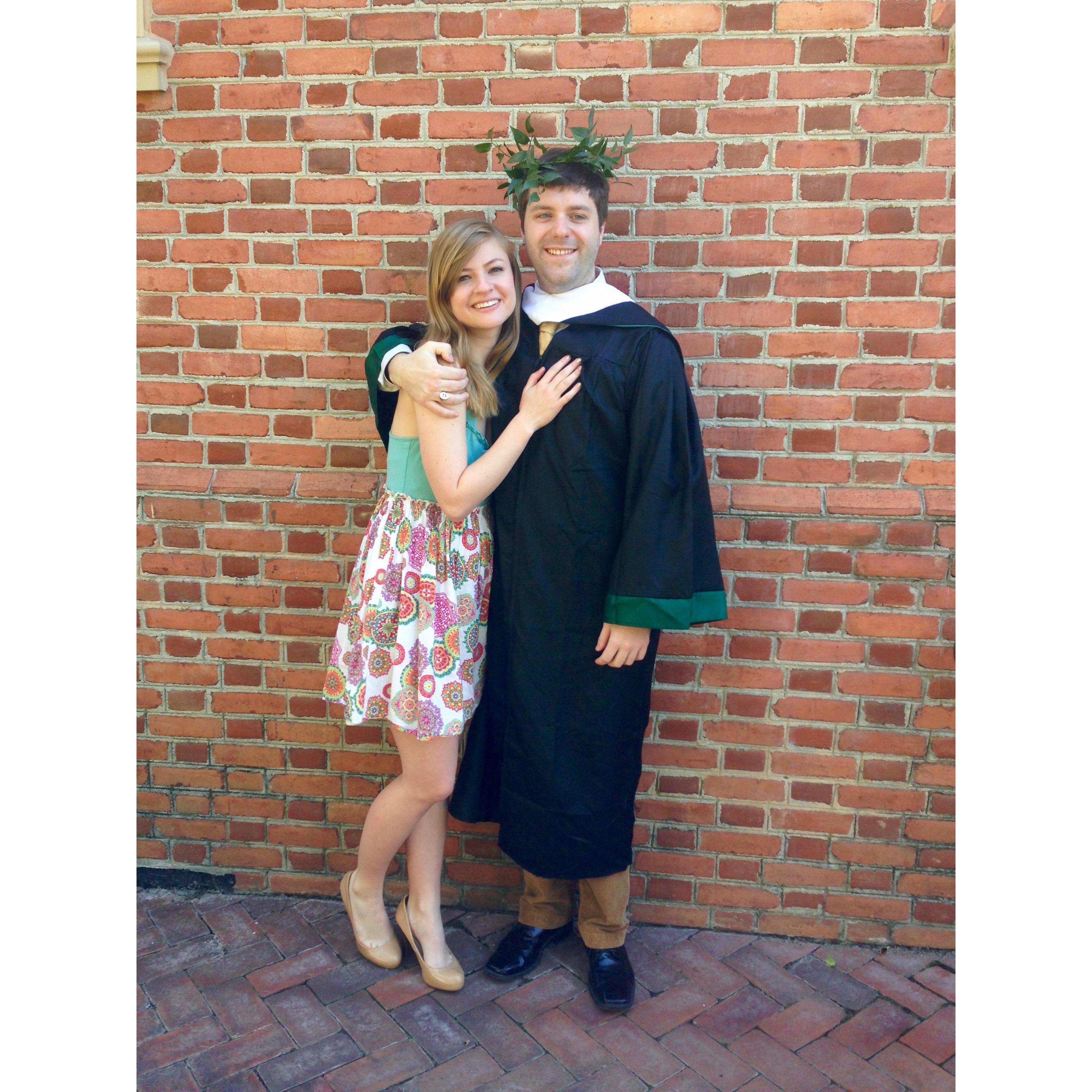 Dan's graduation from William and Mary, wearing a laurel wreath, as is tradition in the Classics Department. May 2016