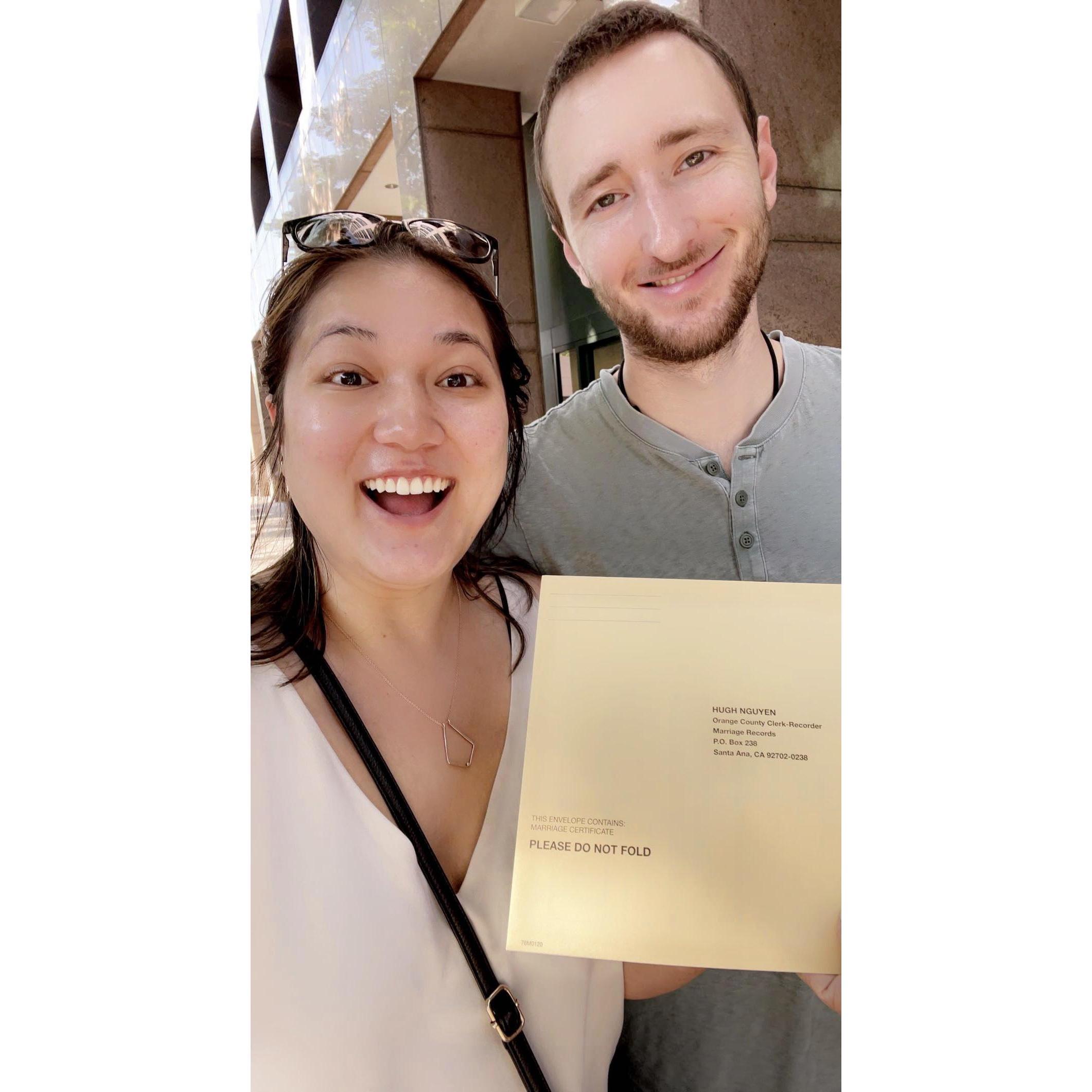 Picking up the marriage license the day before getting hitched!
