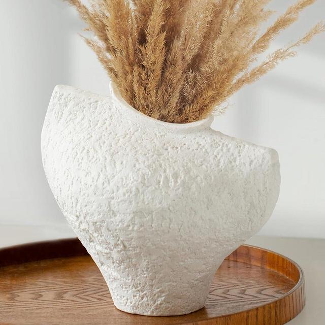 KetosKun White Ceramic Vase, Modern Art Vase for Pampas Grass, Flowers, Stone Textured Vases for Counter Decor, Small Artistic Handcrafted Vase for Table, Kitchen Bookshelf, Entryway, Mantel Decor