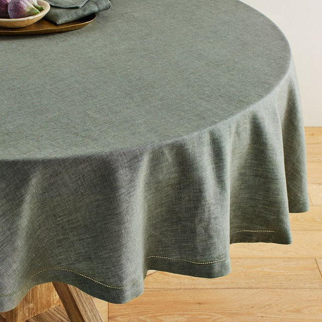 Belgian Linen Round Tablecloth, 70" - Dark Forest