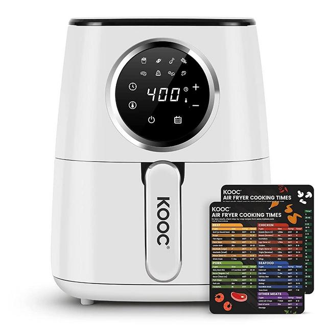 [NEW LANUCH] KOOC Large Air Fryer, 4.5-Quart Electric Hot Oven Cooker, Free Cheat Sheet for Quick Reference Guide, LED Touch Digital Screen, 8 in 1, Customized Temp/Time, Nonstick Basket, White