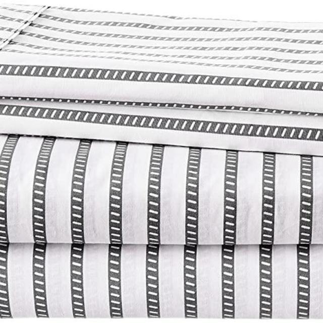 Lacoste 100% Cotton Percale Sheet Set, Graphic Stripe Print, Dark Grey, King