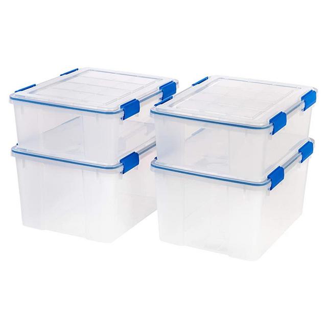 IRIS USA WSB-S/SD WEATHERTIGHT Multi-Purpose Storage Box Combo, 26.5 Quart and 44 Quart, Clear with Blue Buckles, 4 Count