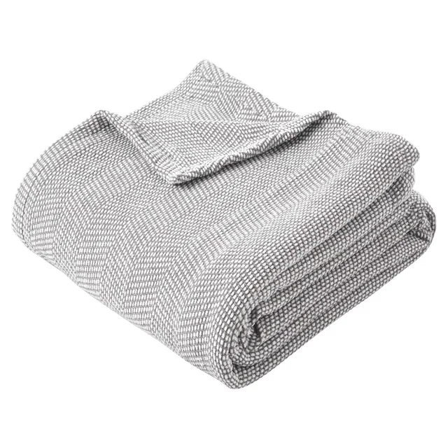 Textured Chevron All Season Woven Cotton Blanket, Full/Queen, Charcoal - Blue Nile Mills