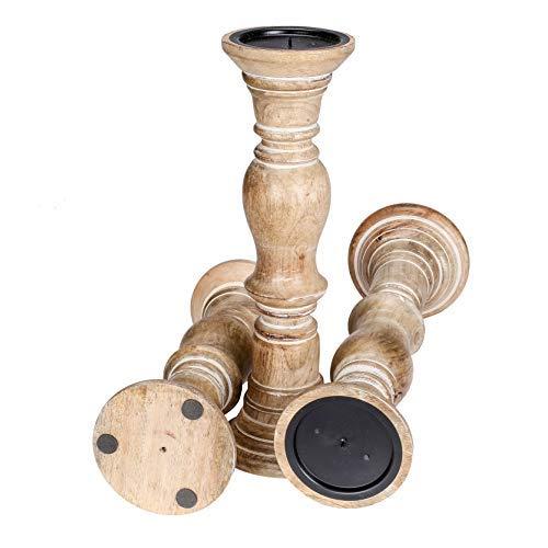 Candle Holder Stand Wooden, Candalbras, Candle Holders, Unity Candle Holders, Rounded Turned Colums, Country Style Idle Gift for Wedding, Party, Home, Spa - 16,14,12 Inch Set of 3 - White Wash