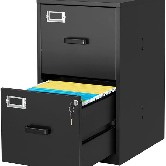 SISESOL 2 Drawer File Cabinet with Lock,Narrow Vertical Filing Cabinet,Under Desk File Cabinets,Black Metal File Cabinets for Home Office,Fit Letter Size,Files Folder,Easy Assemble