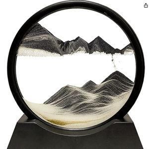 HYUGF Moving Sand Art Picture Decor, 3D Deep Sea Sandscape Liquid Motion, Round Glass Frame Display Flowing Sand, Relaxing Gift for Kids Adults Office Work Home Desktop Decoration Toy (Black, 12")