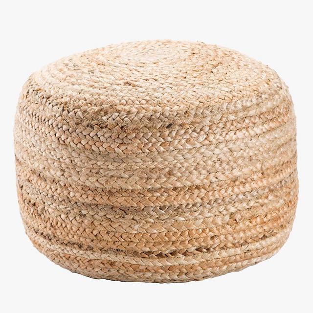 Round Hand Braided Jute Pouf, 18" x 18" x 12", Warm Natural