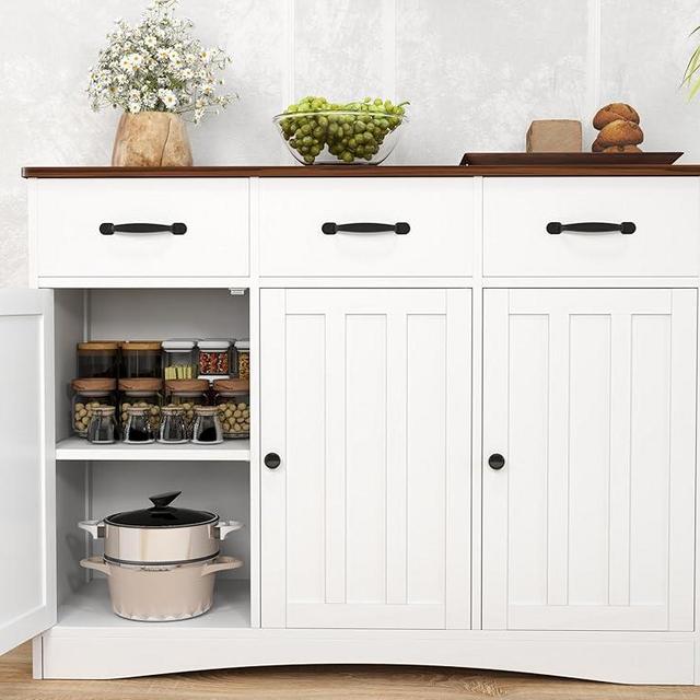 Gizoon Farmhouse Storage Cabinet with 3 Drawers, Wood Buffet Sideboard with Adjustable Shelf, Large Cupboard for Kitchen, Dining Room, Living Room, Entryway, Retro