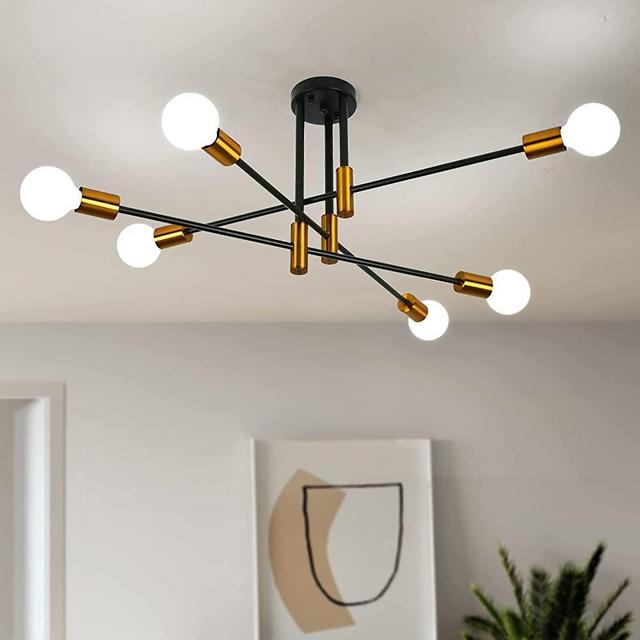 GoYeel Gold Modern Chandelier, Sputnik Chandeliers 6 Light Mid Century Light Fixtures Ceiling Flush Mount Black Pendant Lighting Hanging for Dining Room Bedroom Living Room Kitchen Hallway