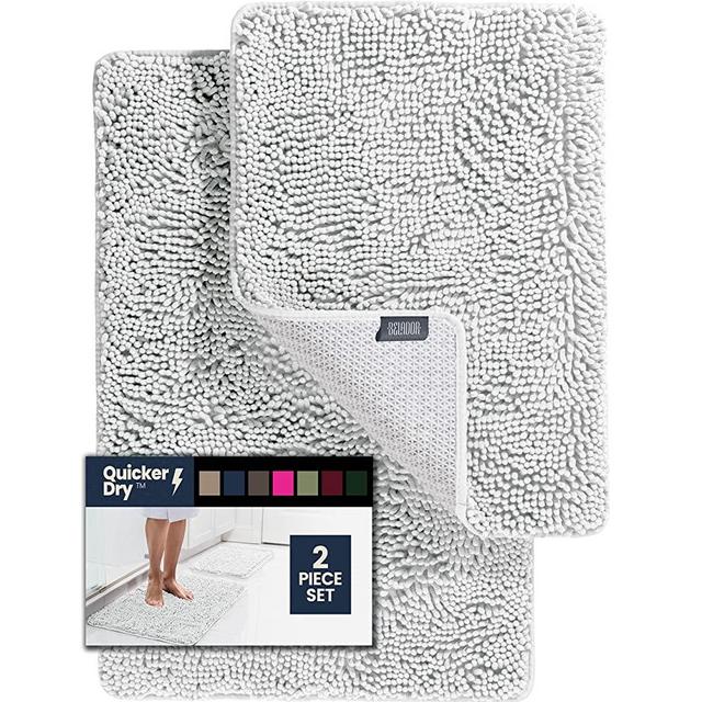 2 Piece Bathroom Rugs Bath Mat Set - Soft Plush Chenille Shower Mats For Bathroom Non-Slip Bath Rug With Rubber Backing, Ultra Absorbent Bath Rugs, Bathtub Mat, Bathroom Rug Mats - 30x20 + 24x17 Inch