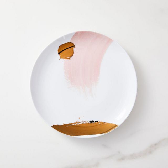 Gilded Brustrokes Salad Plate, Apricot, Metallic Gold