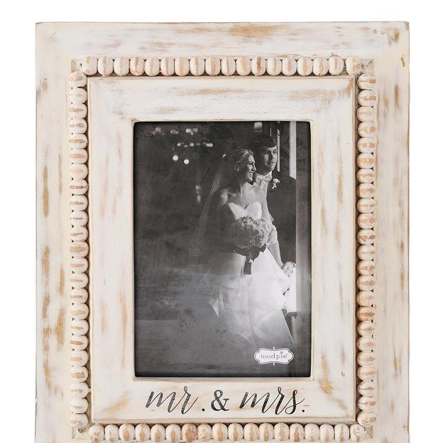 Mud PieWedding Beaded Mr Mrs 5x7 Whitewashed Frame