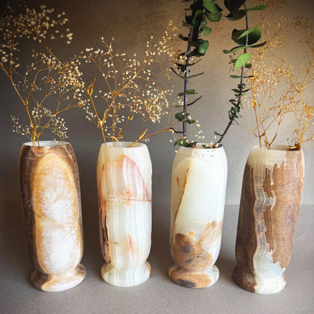 Polish Free Onyx Vase: Hand Carved Wabi Sabi Decor, Minimalist Stone Vessel