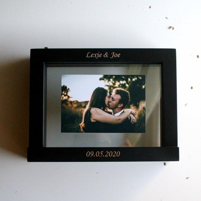 Real Wood Horizontal Rustic Unity Wedding Sand Ceremony Photo Frame Chocolate Brown, White Engraving Option Personalization - Plastic Free