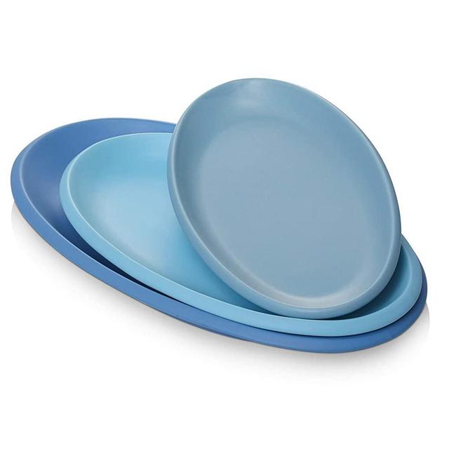 DOWAN Large Serving Platter Ceramic, 16"/14"/12" Oval Platter Serveware, Blue Oval Serving Plates Dinner Plates Serving Dishes, Ideal for Parties, Restaurant, Dessert Shop, Set of 3