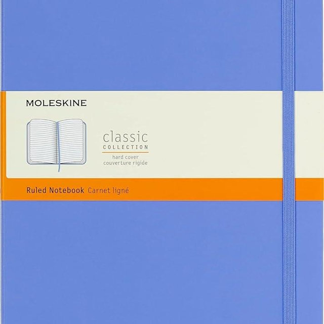 Moleskine Classic Notebook, Hard Cover, XL (7.5" x 9.5") Ruled/Lined, Hydrangea Blue, 192 Pages