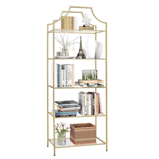 GIFTTROVE 5 Tier Bookshelf, Metal Book Shelf for Storage, Tall Storage Display Bookcase, Modern Open Book Case for Bedroom, Living Room, Glass Office Organization Shelf, 66.3" X 26" X 13"