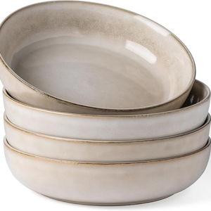 GBHOME 8.75'' Large Ceramic Pasta Bowls, 38oz Stoneware Pasta Serving Bowls Set of 4 for Kitchen, Wide Bowls for Fruit,Pasta,Salad,Oatmeal,Meal, Microwave Safe, Reactive Glaze-Cappuccino