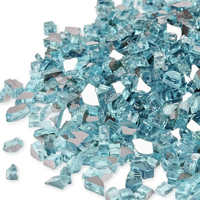 GASPRO 10 lbs Fire Glass for Propane Fire Pit, 1/2-Inch Reflective Fireplace Glass Rocks for Fire Pit Table, Caribbean Blue
