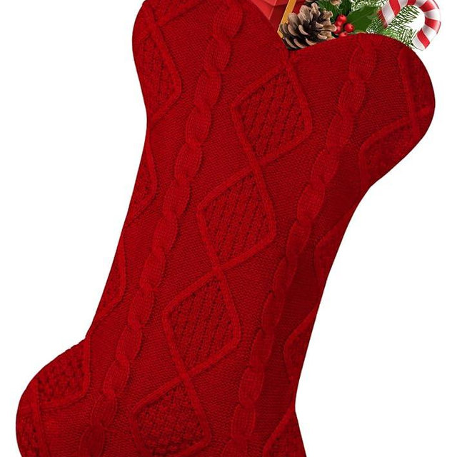 GOYOSWA Dog Christmas Stocking, 18 Inch Large Double Side Knitted Christmas Stocking for Dogs, Bone Shaped Hanging Dog Stocking for Dogs Pets (Red)