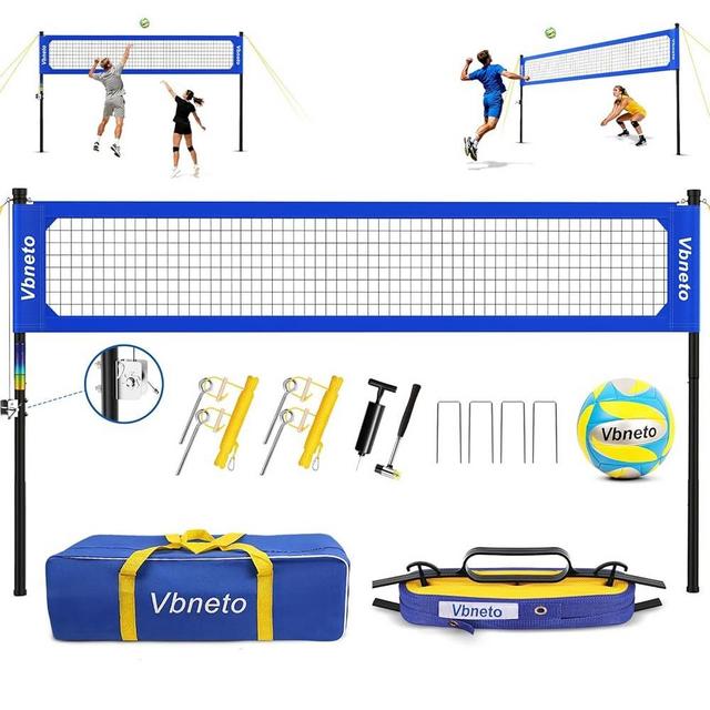 Vbneto Volleyball Net for Backyard, Anti-Sag Heavy Duty Adjustable Outdoor Net with Winch System, Beach Volleyball Set with Ball and Carry Bag