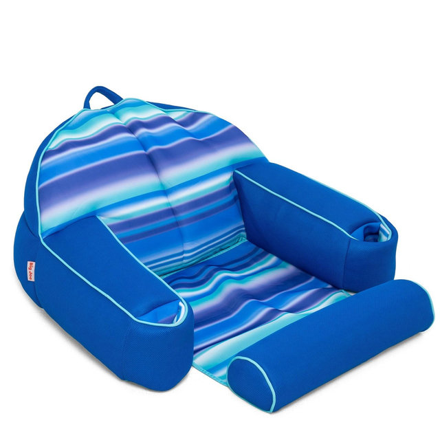 Big Joe Lazy Lounger No Inflation Needed Pool Float with Headrest and Footrest, Blurred Blue Double Sided Mesh, Quick Draining Fabric